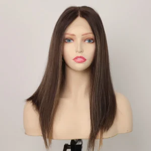 EMEDA Russia Human Hair Brown Highlights Natural Hairline Lace Front Jewish Kosher Wigs Kim