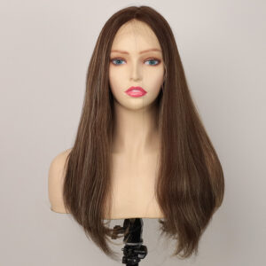 Emeda Brown Highlight #6.14 Susan Lace Top Wig Small Knots European Human Hair